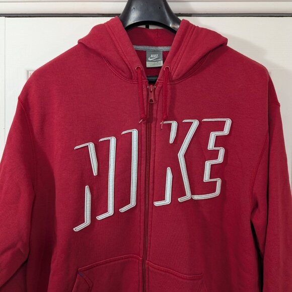 Nike Vintage Y2K Men's Red and White Full-Zip Hoodie - Size L - Picture 3 of 13